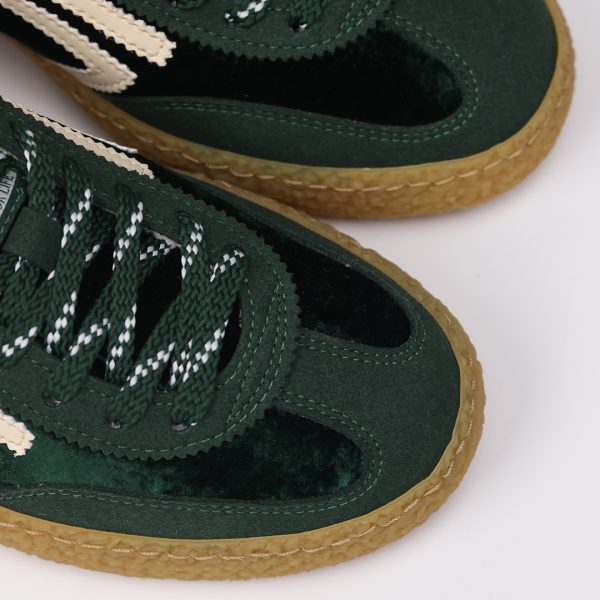 Puraai PEPPERMINT Microsuede And Velvet Green Logo And Detail Butter.Outsole Honey Lace White And Green.PEPPERMINT