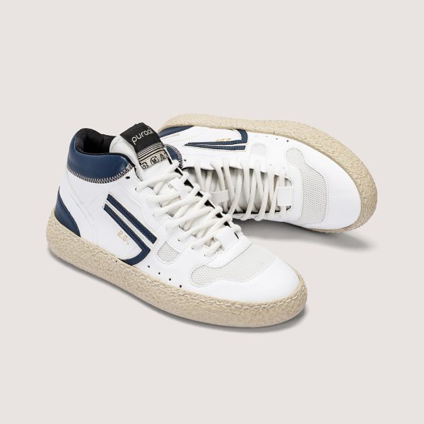puraai White Blue Mid Vegan Sneakers COSMO