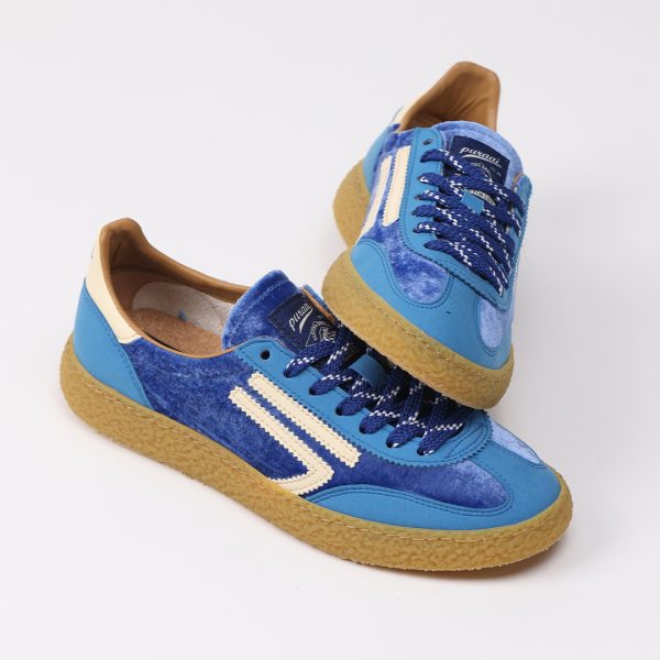 Puraai SPACE Microsuede And Velvet Blue Logo And Detail Butter.Outsole Honey Lace White And Blue.SPACE