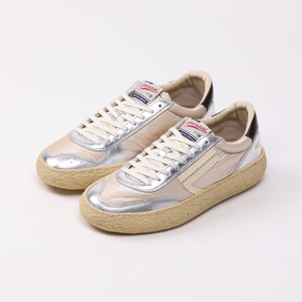 Puraai STARLIGHT Nylon White And Silver Vegan Leather Sylver Logo Butter And Detail Brown.Outsole Vanilla And Lace White.STARLIGHT