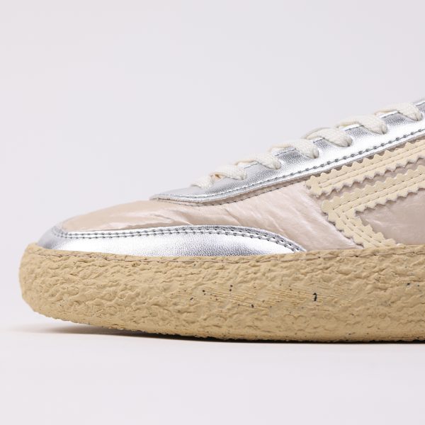 Puraai STARLIGHT Nylon White And Silver Vegan Leather Sylver Logo Butter And Detail Brown.Outsole Vanilla And Lace White.STARLIGHT