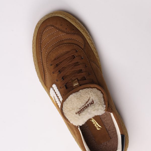 Puraai TEDDY TAB Microsuede Brown With Vegan Fur Logo Cream And Deatil Black. Outsolehoney And Lace Brown.TEDDY TAB