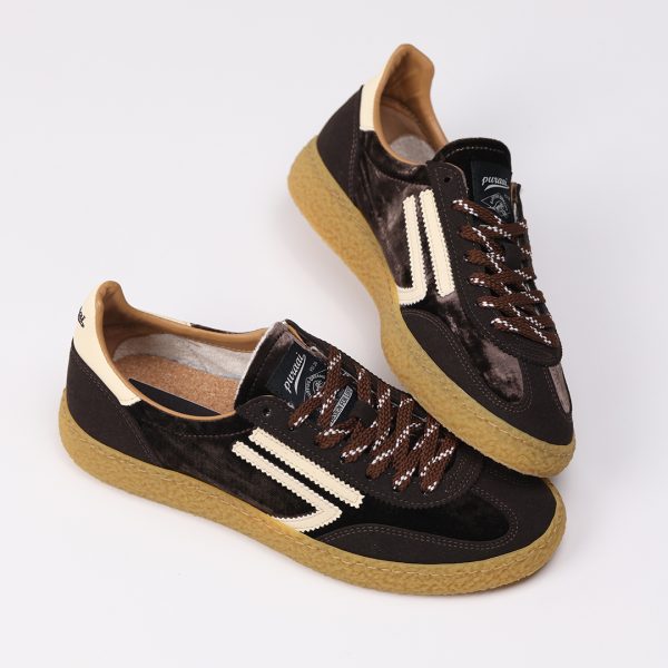 Puraai TIRAMISU Microsuede And Velvet Brown Logo And Detail Butter.Outsole Honey Lace White And Brown.TIRAMISU