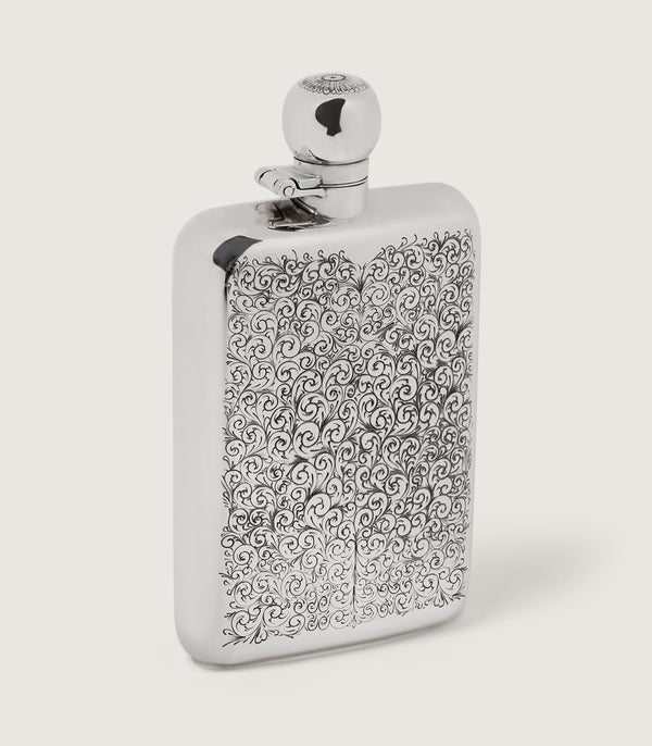 Purdey 6oz Sterling Silver Gun Scroll Engraved Flask With Walnut Case