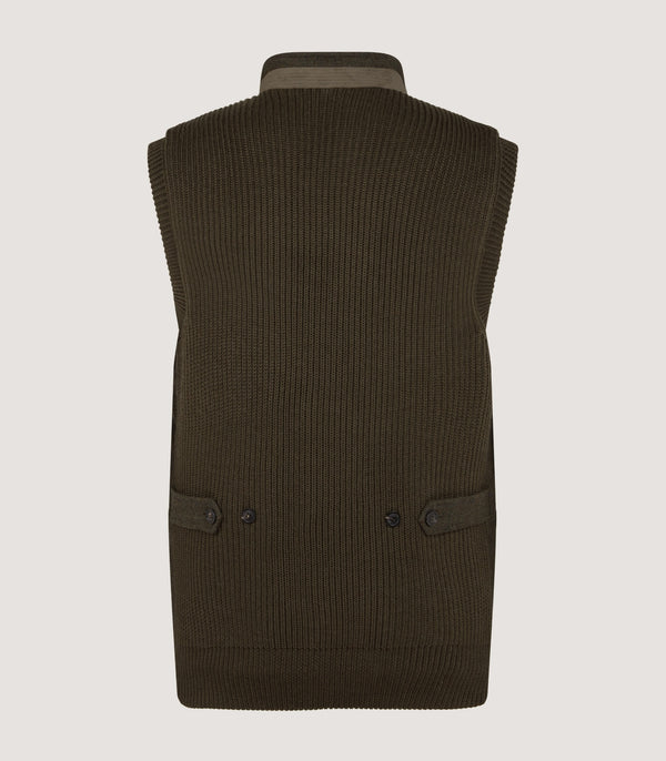 Purdey Clarges Knit And Fabric Hybrid Vest In Loden
