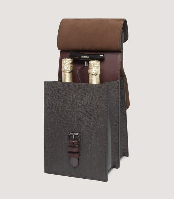 Purdey Grain Leather Wine And Cartridge Holder In Dark Brown