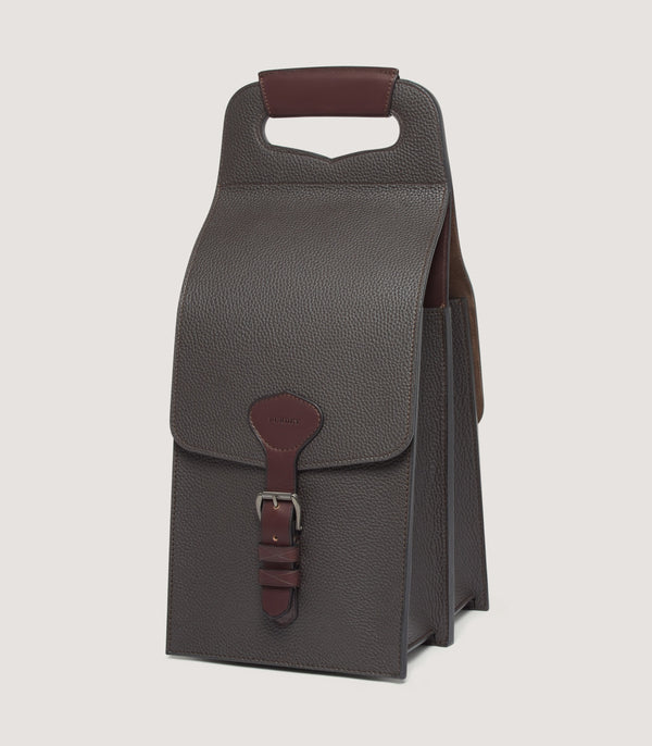 purdey Grain Leather Wine and Cartridge Holder In Dark Brown