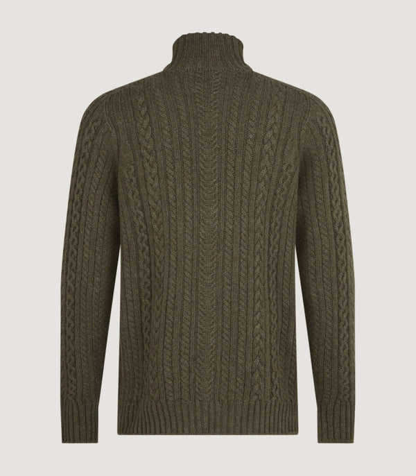 Purdey Men's Burlington Wool Cashmere Cable Knit Zip Cardigan In Moss