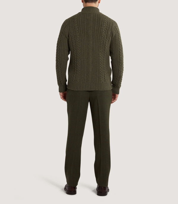 Purdey Men's Burlington Wool Cashmere Cable Knit Zip Cardigan In Moss