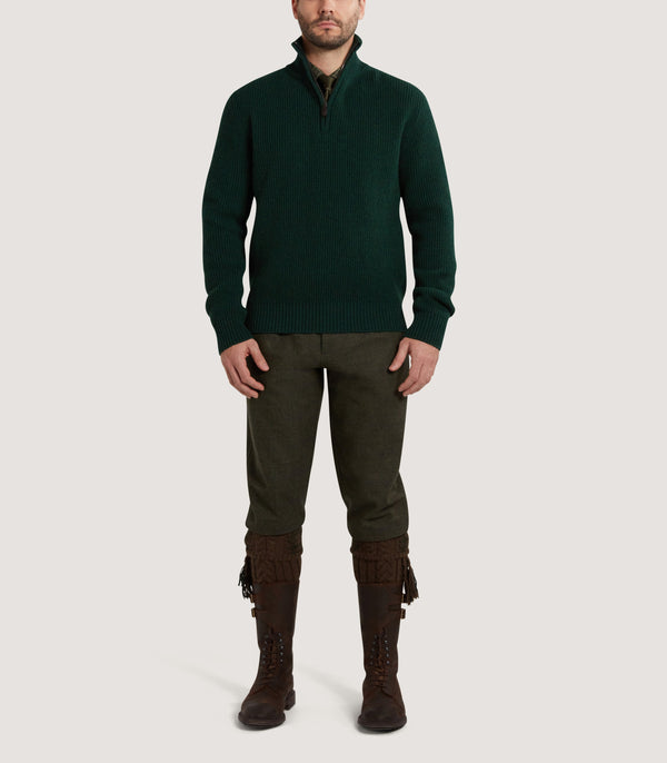 Purdey Men's Clifford Wool Cashmere Ribbed Quarter Zip Sweater In Emerald