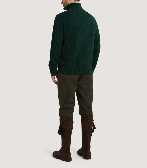 Purdey Men's Clifford Wool Cashmere Ribbed Quarter Zip Sweater In Emerald