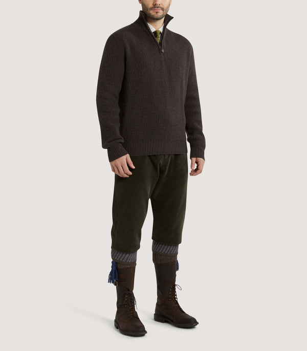 Purdey Men's Clifford Wool Cashmere Ribbed Quarter Zip Sweater In Peppercorn