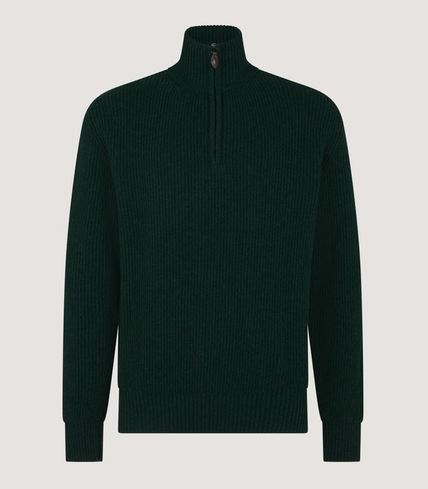 purdey Men's Clifford Wool Cashmere Ribbed Quarter Zip Sweater in Emerald