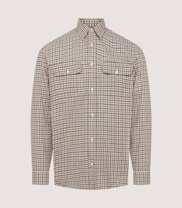 purdey Men's Club Check Double Pocket Shirt In Taupe
