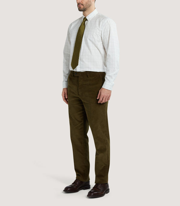 Purdey Men's Cotton Corduroy Flat Front Trousers In Olive
