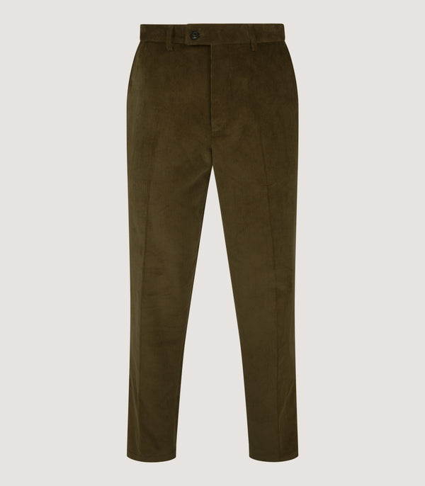 purdey Men's Cotton Corduroy Flat Front Trousers in Olive