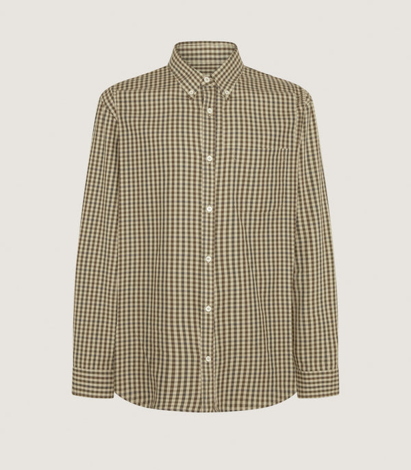 purdey Men's Cotton Shepherd Check Single Pocket Shirt in Olive