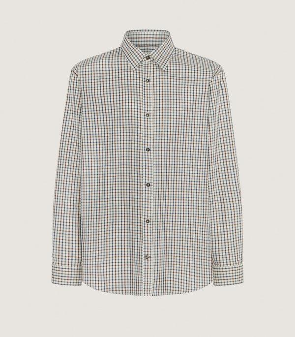 purdey Men's Cotton Tattersall Classic Shirt in Flax