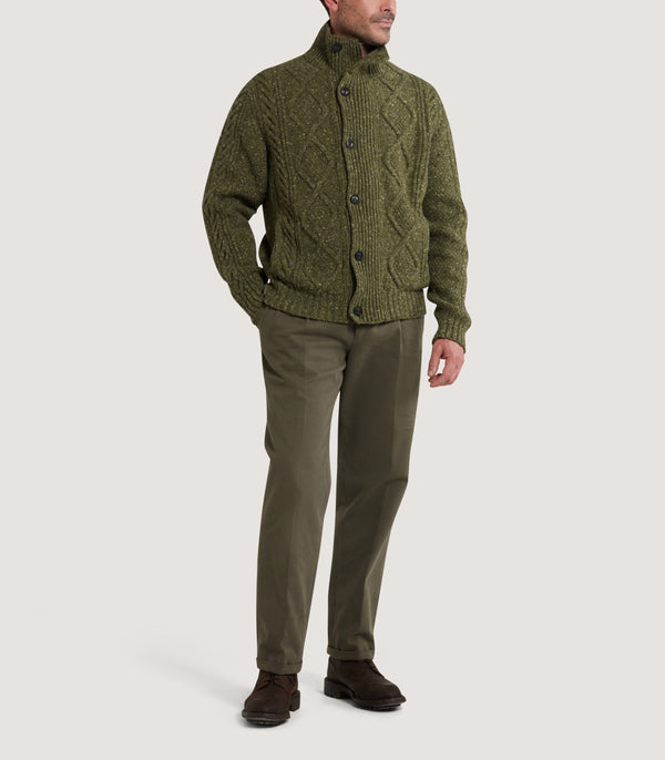 Purdey Men's Donegal Aran Full Zip Cardigan In Moss