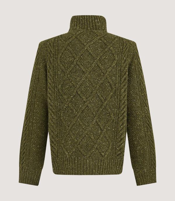 Purdey Men's Donegal Aran Full Zip Cardigan In Moss