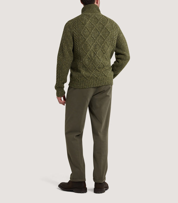 Purdey Men's Donegal Aran Full Zip Cardigan In Moss