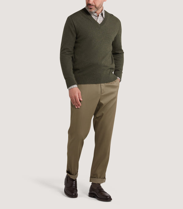 Purdey Men's Ensay British Outdoor V Neck Jumper In Loden
