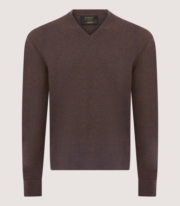 purdey Men's Ensay British Outdoor V Neck Jumper in Oak