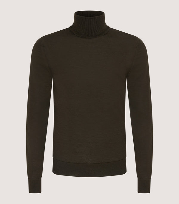 purdey Men's Extra Fine Worsted Cashmere Seamless Turtleneck In Loden