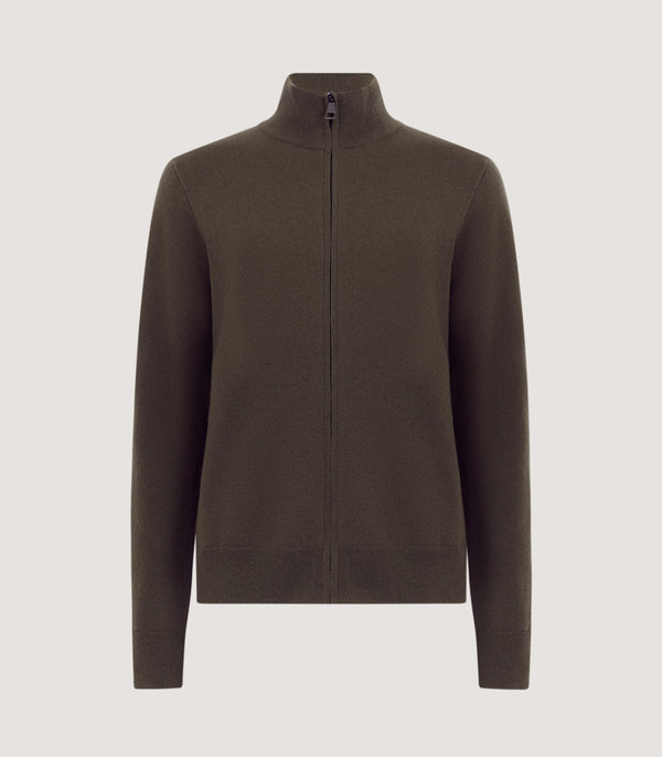 purdey Men's Halkin Technical Zip Front Cardigan in Loden