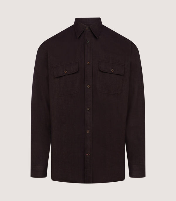 purdey Men's Herringbone Double Pocket Shirt In Walnut