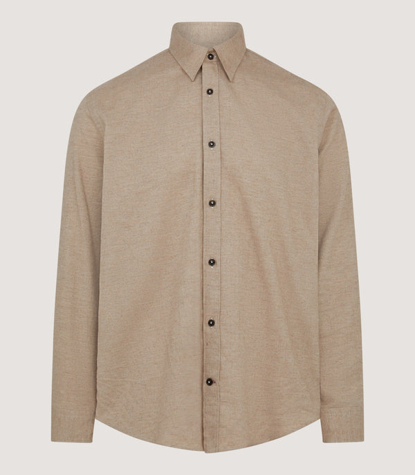 purdey Men's Herringbone Flannel Shirt in Pale Camel