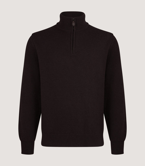 purdey Men's Hertford Quarter Zip Sweater in Chocolate
