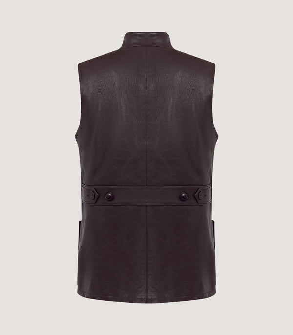 Purdey Men's High Collar Leather Sporting Vest In Brown