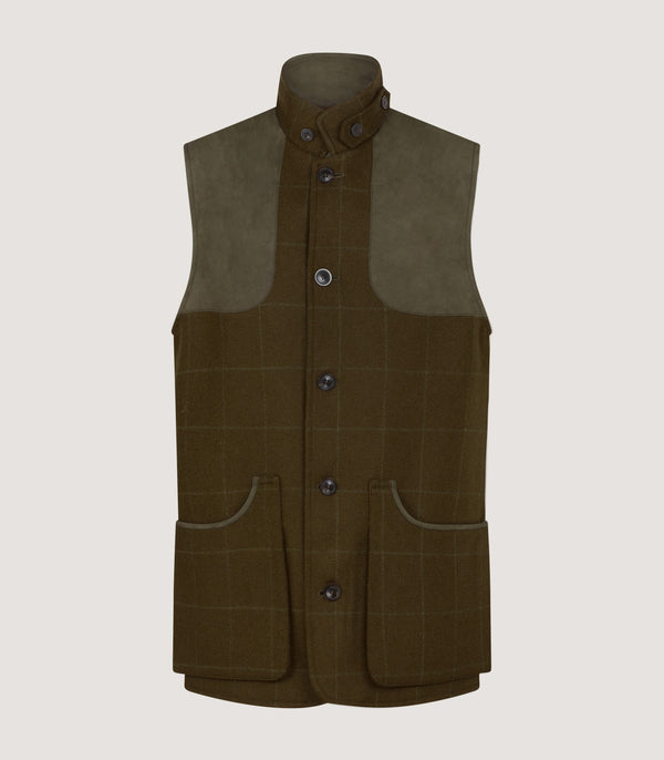 purdey Men's High Collar Tweed Shooting Vest in Zetland