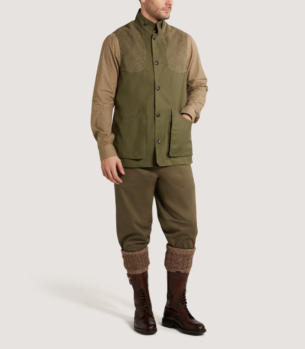 Purdey Men's High Collar Ventile Summer Sporting Vest In Olive