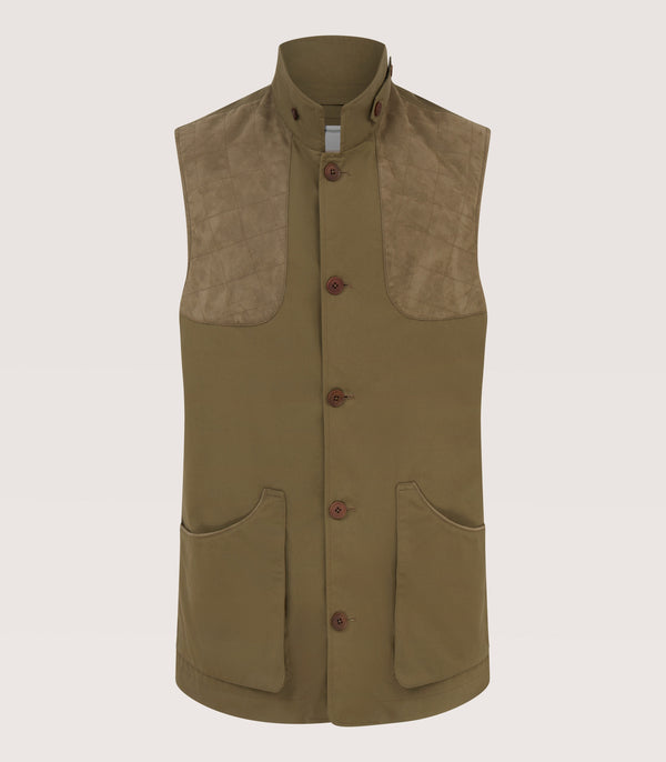 purdey Men's High Collar Ventile Summer Sporting Vest in Olive