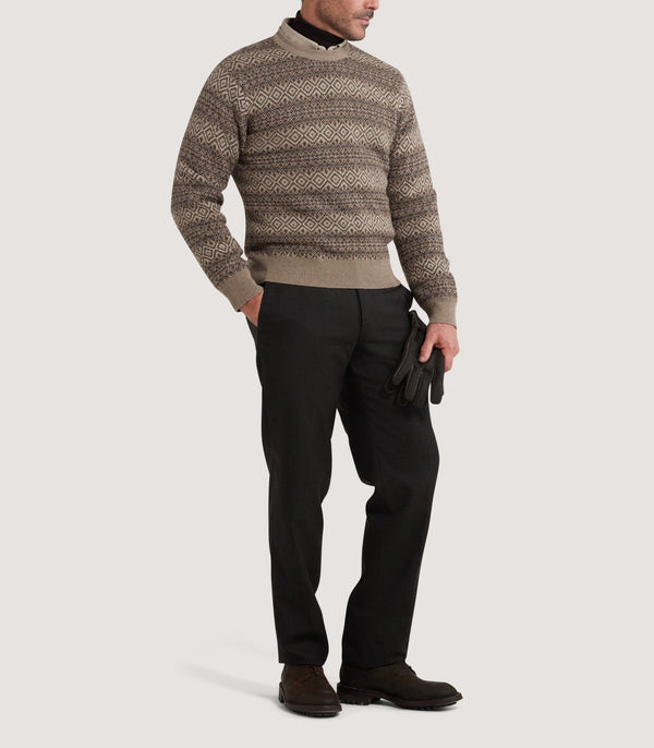 Purdey Men's Kirk Cashmere Fair Isle Crew Neck Jumper In Antler
