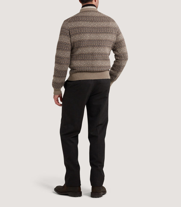 Purdey Men's Kirk Cashmere Fair Isle Crew Neck Jumper In Antler