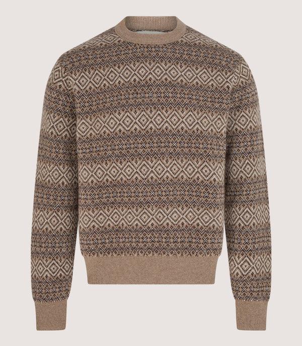 purdey Men's Kirk Cashmere Fair Isle Crew Neck Jumper in Antler