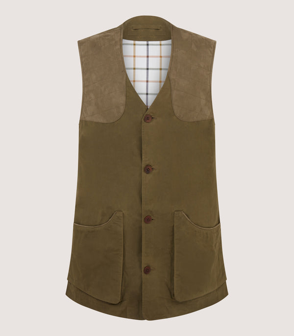 purdey Men's Lightweight Dry Wax Sporting Vest in Olive