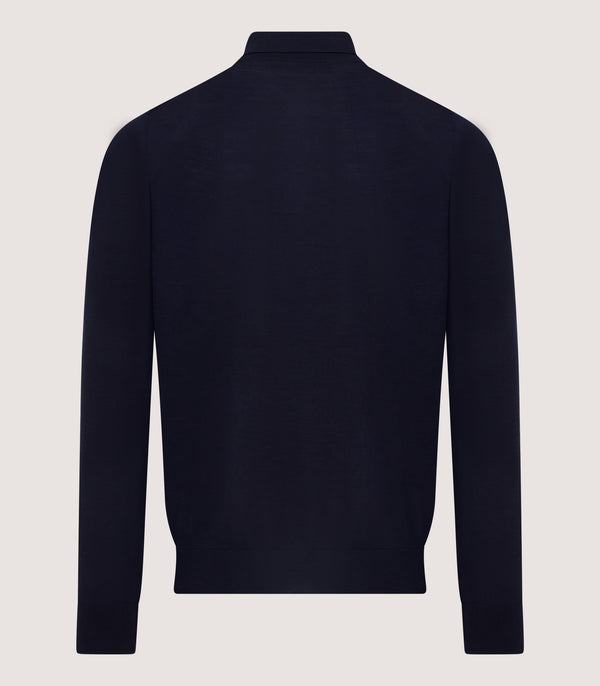 Purdey Men's Lightweight Travel Merino Long Sleeve Polo In Midnight