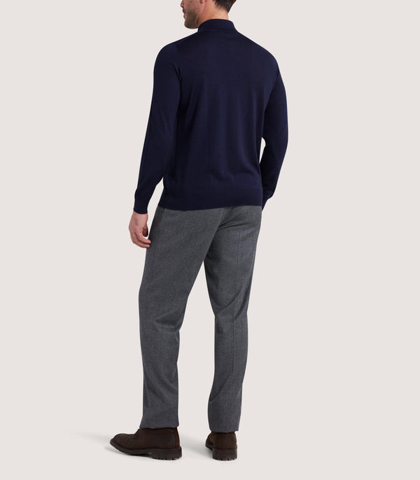 Purdey Men's Lightweight Travel Merino Long Sleeve Polo In Midnight