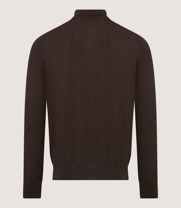 Purdey Men's Lightweight Travel Merino Long Sleeve Polo In Chocolate