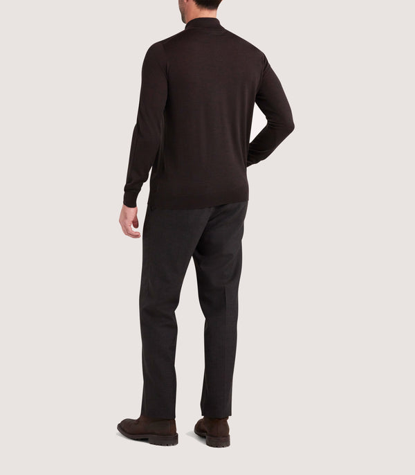 Purdey Men's Lightweight Travel Merino Long Sleeve Polo In Chocolate