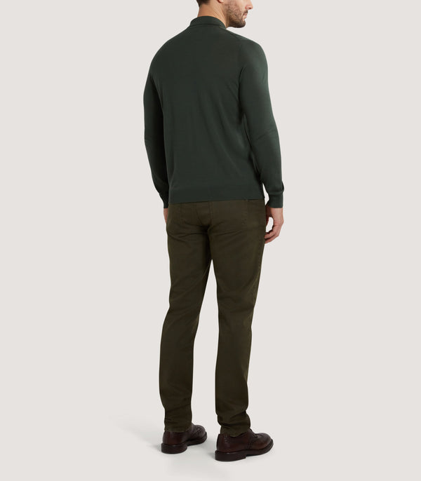 Purdey Men's Lightweight Travel Merino Long Sleeve Polo In Loden