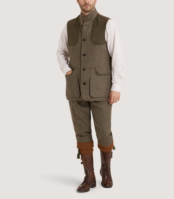 Purdey Men's Lightweight Tweed High Collar Vest In Acorn
