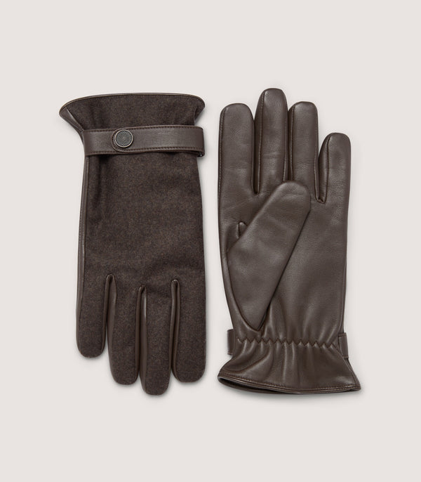 purdey Men's Loden and Leather Gloves in Peat Brown