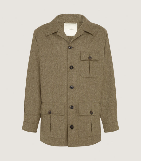 purdey Men's Teviot Lightweight Jacket in Herringbone Moss