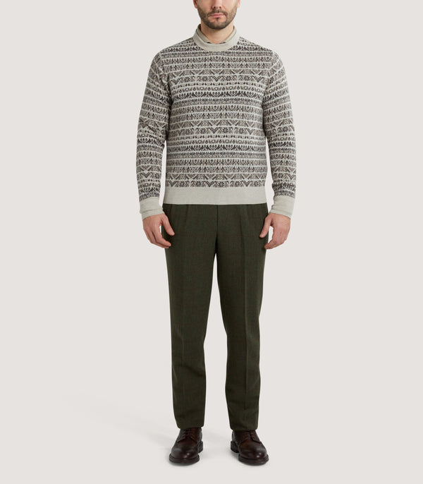 Purdey Men's Vigo Wool Fairisle Bird Sweater In Pebble