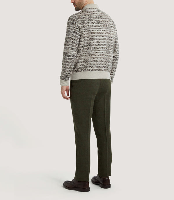 Purdey Men's Vigo Wool Fairisle Bird Sweater In Pebble